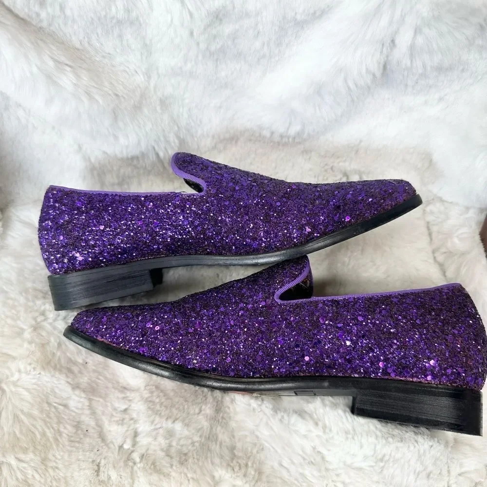 Enzo Romeo Mens Sparko Purple Glitter Slip On Tuxedo Dress Loafers Shoes 6.5